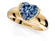 Tension Engagement Ring Setting for Fancy Blue Heart-Shaped Center with Wide Flat Band and Tension Head in Yellow Gold