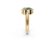 Halo Engagement Ring Setting for Fancy Green Pear-Shaped Center with Tapered Plain Band and Prong Head in Yellow Gold