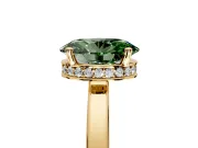 Hidden Halo Engagement Ring Setting for Fancy Green Oval Center with Wide Flat Plain Band and Prong Head in Yellow Gold