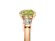 3 Stone Engagement Ring Setting for Fancy Yellow Cushion Cut Center with Wide Plain Band and Prong Head in Rose Gold