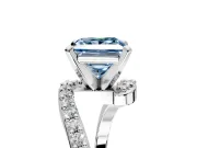 Solitaire Engagement Ring Setting for Fancy Blue Princess Cut Center with Pave Bypass Swirl Band and Prong Head in White Gold