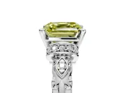 Solitaire Engagement Ring Setting for Fancy Yellow Asscher Cut Center with Filigree Band and Prong Head in White Gold