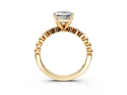 Solitaire Engagement Ring Setting for Princess Cut Center with Bezel-Dot Beaded Band and Prong Head in Yellow Gold