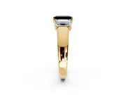 3 Stone Engagement Ring Setting for Fancy Black Emerald Cut Center with Raised Basket Heads and Prong Head in Yellow Gold