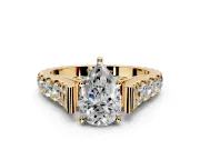Solitaire Engagement Ring Setting for Pear-Shaped Center with Pave Cathedral Shoulders and Prong Head in Yellow Gold