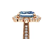 Milgrain Halo Engagement Ring Setting for Fancy Blue Asscher Cut Center with Bezel Point Accents and Prong Head in Rose Gold