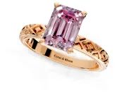 Solitaire Engagement Ring Setting for Fancy Pink Emerald Cut Center with Milgrain X Pattern Band and Prong Head in Rose Gold