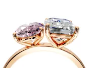 Fancy Pink Oval and Emerald Cut Lab-Grown Diamond Toi et Moi Engagement Ring with Prong-Set Stones in Rose Gold