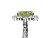 Milgrain Halo Engagement Ring Setting for Fancy Yellow Emerald Cut Center with Bezel Point Accents and Prong Head in White Gold