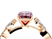 Floral Engagement Ring Setting for Fancy Pink Emerald Cut Center with Trailing Marquise Accents and Prong Head in Rose Gold