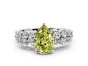 Cluster Engagement Ring Setting for Fancy Yellow Pear-Shaped Center with 2-Row Shoulder Clusters and Prong Head in Platinum