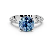 Solitaire Engagement Ring Setting for Fancy Blue Round Cut Center with Multi-Row Accents and Prong Head in Platinum