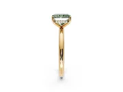 Hidden Halo Engagement Ring Setting for Fancy Green Radiant Cut Center with Thin Round-Wire Band and Prong Head in Yellow Gold