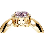Halo Engagement Ring Setting for Fancy Pink Oval Center with Tapered Plain Band and Prong Head in Yellow Gold
