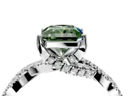 Solitaire Engagement Ring Setting for Fancy Green Radiant Cut Center with Narrow Twist Pave Band and Prong Head in White Gold