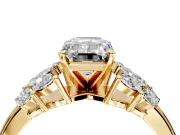 Leaf Cluster Engagement Ring Setting for Emerald Cut Center with Marquise Accents and Prong Head in Yellow Gold