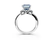 3 Stone Engagement Ring Setting for Fancy Blue Asscher Cut Center with Wide Plain Band and Prong Head in Platinum