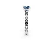 Solitaire Engagement Ring Setting for Fancy Blue Cushion Cut Center with XO Engraved Band and Prong Head in Sterling Silver