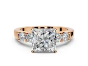 5 Stone Engagement Ring Setting for Princess Cut Center with Plain Band and Prong Head in Rose Gold