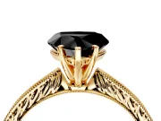 Solitaire Engagement Ring Setting for Fancy Black Heart-Shaped Center with Engraved Milgrain Band and Prong Head in Yellow Gold