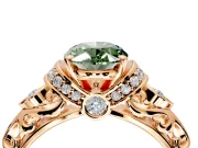 Solitaire Engagement Ring Setting for Fancy Green Oval Center with Filigree Band and Prong Head in Rose Gold