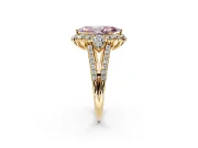 Halo Engagement Ring Setting for Fancy Pink Marquise Center with Two-Strand Split Shank and Prong Head in Yellow Gold