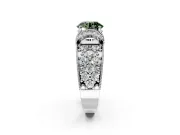Pave Engagement Ring Setting for Fancy Green Round Cut Center with Curved Accent Rows, Openwork and Prong Head in White Gold