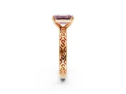 Solitaire Engagement Ring Setting for Fancy Pink Emerald Cut Center with Scrollwork Band and Prong Head in Rose Gold