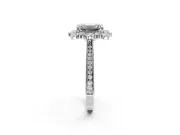 Milgrain Halo Engagement Ring Setting for Emerald Cut Center with Bezel Point Accents and Prong Head in Sterling Silver