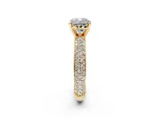 Solitaire Engagement Ring Setting for Cushion Cut Center with Domed Multi-Row Pave Band and Prong Head in Yellow Gold