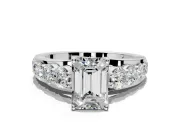 Solitaire Engagement Ring Setting for Emerald Cut Center with Graduated Shared Prongs and Prong Head in Sterling Silver
