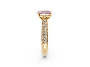 Solitaire Engagement Ring Setting for Fancy Pink Radiant Cut Center with Multi-Row Accents and Prong Head in Yellow Gold
