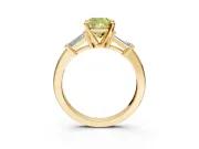 3 Stone Engagement Ring Setting for Fancy Yellow Cushion Cut Center with Channel Baguette Accents and Prong Head in Yellow Gold