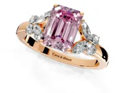 Solitaire Engagement Ring Setting for Fancy Pink Emerald Cut Center with Marquise Flower Shoulders and Prong Head in Rose Gold