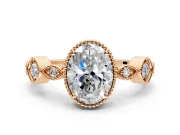 Vintage Station Engagement Ring Setting for Oval Center with Accents and Prong Head in Rose Gold