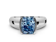 Tension Engagement Ring Setting for Fancy Blue Radiant Cut Center with Wide Flat Band and Tension Head in White Gold