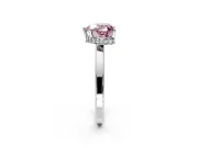 Hidden Halo Engagement Ring Setting for Fancy Pink Heart-Shaped Center with Wide Flat Plain Band and Prong Head in Sterling Silver