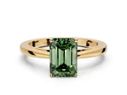Solitaire Engagement Ring Setting for Fancy Green Emerald Cut Center with Open Cathedral Shoulders and Prong Head in Yellow Gold