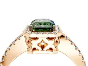 Accent Halo Engagement Ring Setting for Fancy Green Radiant Cut Center with Full-Length Pave Band and Prong Head in Rose Gold