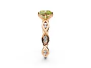Solitaire Engagement Ring Setting for Fancy Yellow Cushion Cut Center with Accented Twist Band and Leaf Prong Head in Rose Gold
