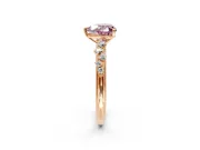Cluster Engagement Ring Setting for Fancy Pink Heart-Shaped Center with Round Cut Accent Band and Prong Head in Rose Gold