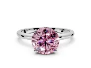 Hidden Halo Engagement Ring Setting for Fancy Pink Round Cut Center with Thin Round-Wire Band and Prong Head in Platinum