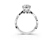 Solitaire Engagement Ring Setting for Oval Center with Accented Twist Band and Leaf Prong Head in Platinum