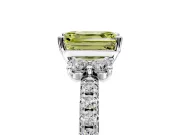 Paired Accent Engagement Ring Setting for Fancy Yellow Emerald Cut Center with Pave Band and Prong Head in Sterling Silver