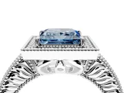 Milgrain Halo Engagement Ring Setting for Fancy Blue Princess Cut Center with Pave Band and Prong Head in Platinum