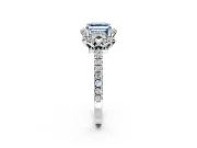 Floral Halo Engagement Ring Setting for Fancy Blue Asscher Cut Center with Pave Band and Prong Head in Sterling Silver
