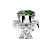 Halo Engagement Ring Setting for Fancy Green Oval Center with Pave Infinity Twist Band and Prong Head in Platinum