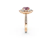 Floral Halo Engagement Ring Setting for Fancy Pink Round Cut Center with Pave Accents and Prong Head in Rose Gold