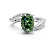 Solitaire Engagement Ring Setting for Fancy Green Oval Center with Pave Bypass Swirl Band and Prong Head in Platinum