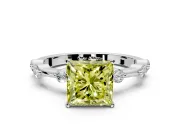 Solitaire Engagement Ring Setting for Fancy Yellow Princess Cut Center with Bezel Station Band and Prong Head in Platinum